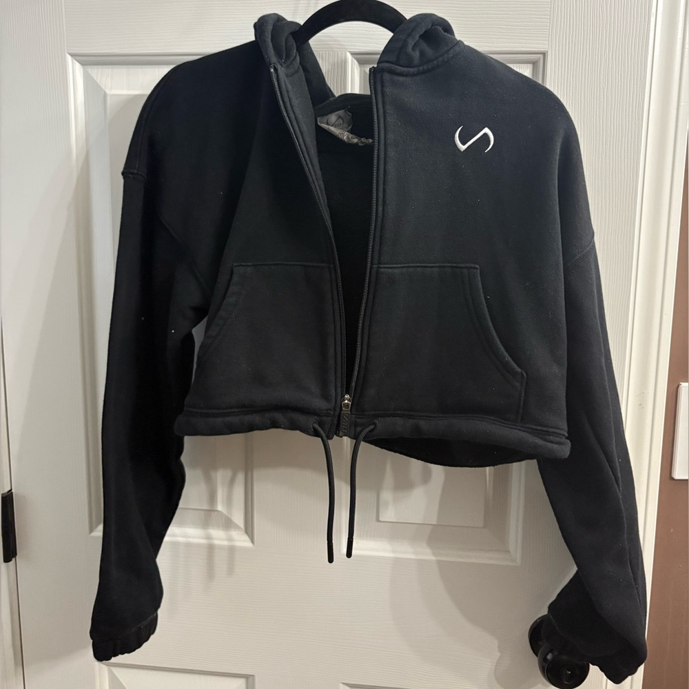 TLF Black Cropped Hoodie with Logo